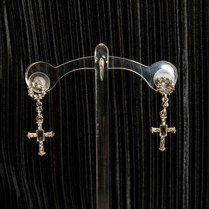 Vintage Jewelry - Jeweled cross drop earring Vintage Jewelry - Jeweled cross drop earring